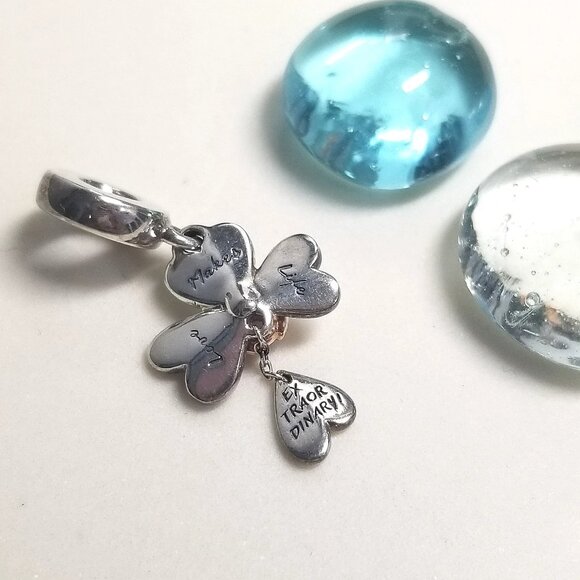 Authentic Pandora Clover Lady Bird Dangle Charm Love Makes Life Extraordinary - Picture 5 of 5